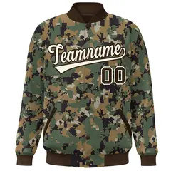 Brown Cream Camo Varsity Letterman Bomber Jacket 3