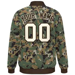 Brown Cream Camo Varsity Letterman Bomber Jacket 4