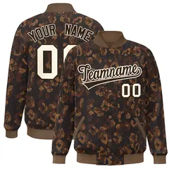 Brown Cream Camo Varsity Letterman Bomber Jacket