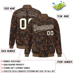 Brown Cream Camo Varsity Letterman Bomber Jacket 2
