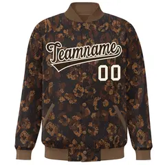 Brown Cream Camo Varsity Letterman Bomber Jacket 3