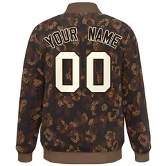 Brown Cream Camo Varsity Letterman Bomber Jacket 4