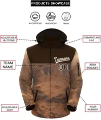 Brown Cream Graffiti Pattern Hooded Waterproof Jacket 2