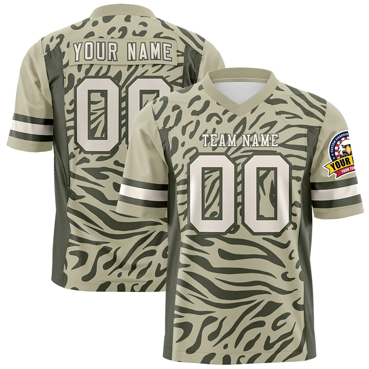 Brown Cream-Olive Zebra Stripes Football Jersey