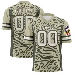 Brown Cream-Olive Zebra Stripes Football Jersey 1