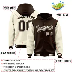 Brown Cream Raglan Two Tone Varsity Full-Snap Letterman Jacket Hoodie 4