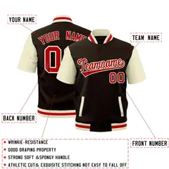 Brown Cream Red Full-Snap Short Sleeve Varsity Jacket 2