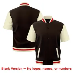 Brown Cream Red Full-Snap Short Sleeve Varsity Jacket 7