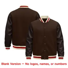Brown Cream Red Varsity Jacket with Faux Leather Sleeves 6