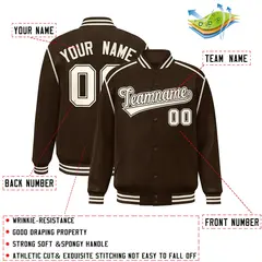 Brown Cream Ribbon Color Block Full-Snap Bomber Jacket 2