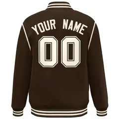Brown Cream Ribbon Color Block Full-Snap Bomber Jacket 4