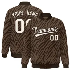 Brown Cream Tiger Stripes Graffiti Pattern Varsity Bomber Jacket