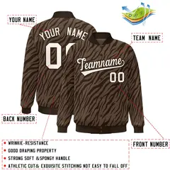 Brown Cream Tiger Stripes Graffiti Pattern Varsity Bomber Jacket 2
