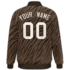 Brown Cream Tiger Stripes Graffiti Pattern Varsity Bomber Jacket 4