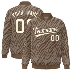 Brown Cream Tiger Stripes Graffiti Pattern Varsity Bomber Jacket