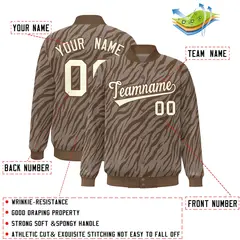 Brown Cream Tiger Stripes Graffiti Pattern Varsity Bomber Jacket 2