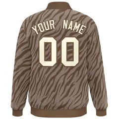 Brown Cream Tiger Stripes Graffiti Pattern Varsity Bomber Jacket 4