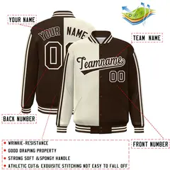 Brown Cream Two Tone Color Block Baseball Varsity Bomber Jacket 2