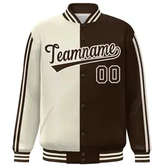 Brown Cream Two Tone Color Block Baseball Varsity Bomber Jacket 3