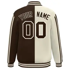 Brown Cream Two Tone Color Block Baseball Varsity Bomber Jacket 4