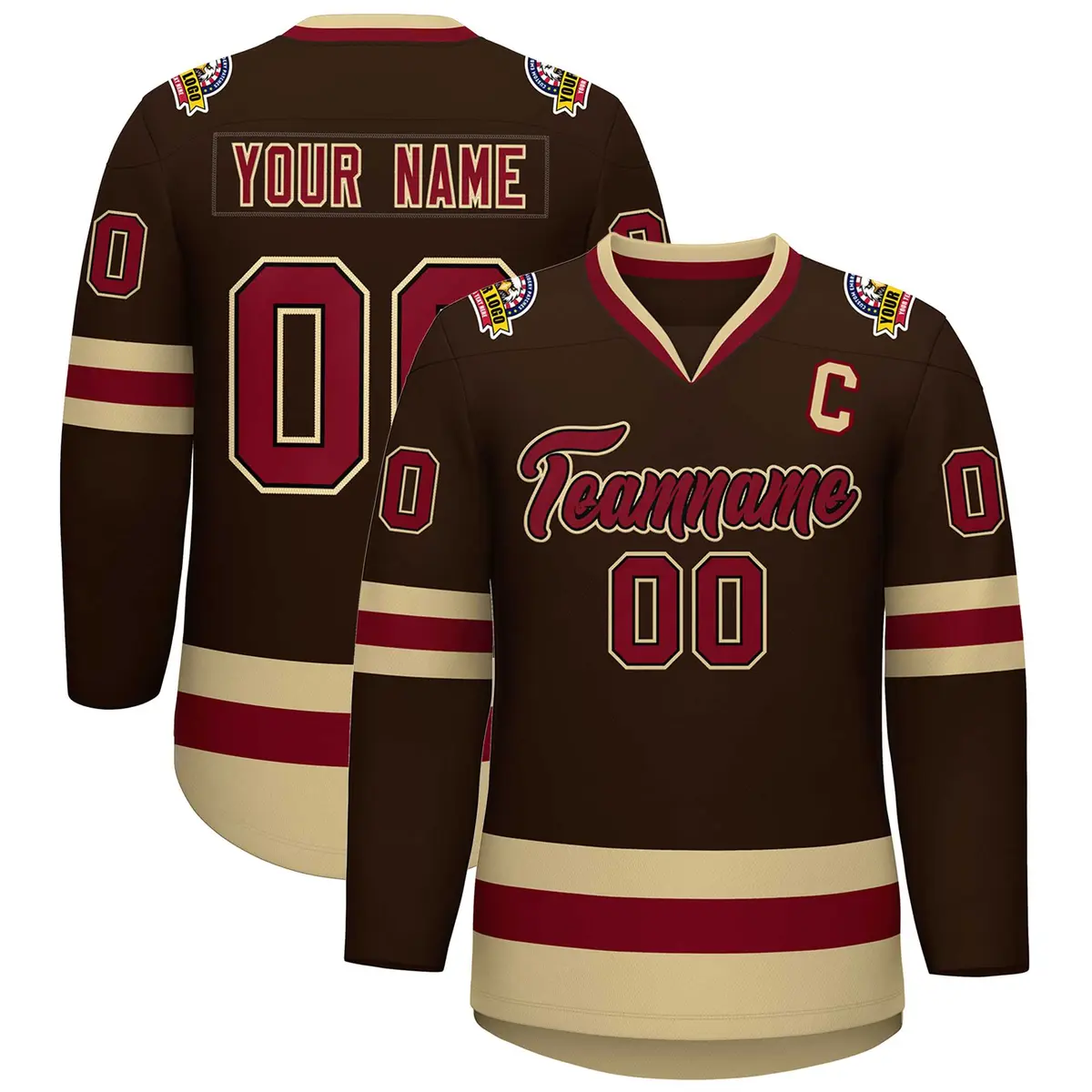 Brown Crimson-Black Classic Style Hockey Jersey