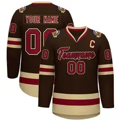 Brown Crimson-Black Classic Style Hockey Jersey 1