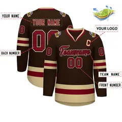Brown Crimson-Black Classic Style Hockey Jersey 2