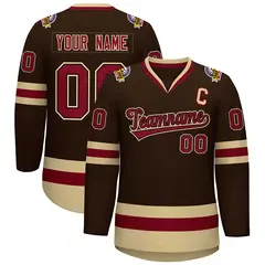Brown Crimson-Black Classic Style Hockey Jersey 1