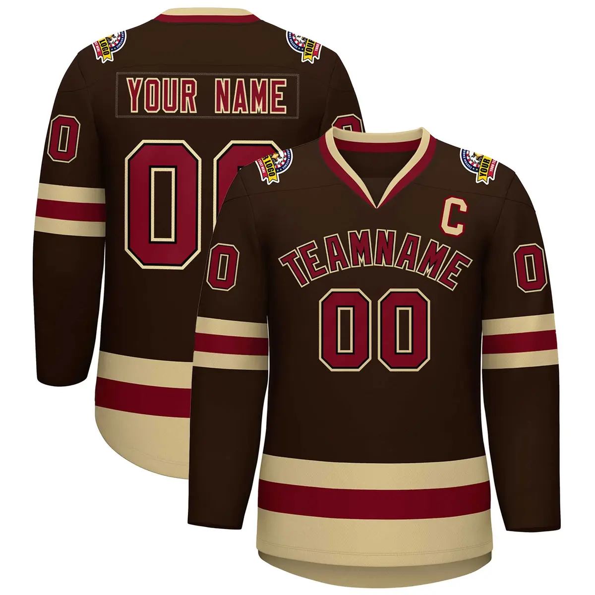 Brown Crimson-Black Classic Style Hockey Jersey