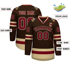 Brown Crimson-Black Classic Style Hockey Jersey 2