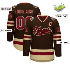 Brown Crimson-Black Classic Style Hockey Jersey 2