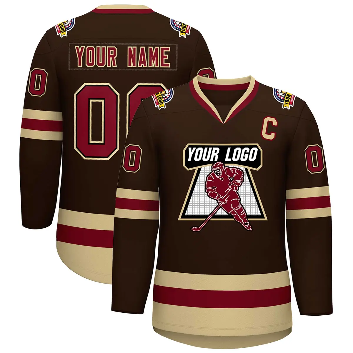 Brown Crimson-Black Classic Style Hockey Jersey