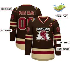 Brown Crimson-Black Classic Style Hockey Jersey 2