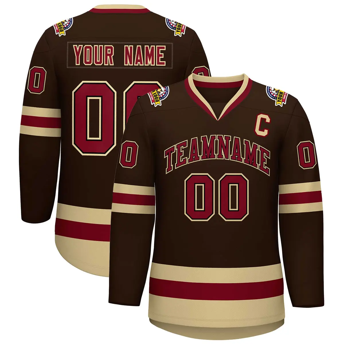 Brown Crimson-Black Classic Style Hockey Jersey