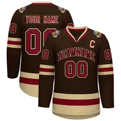 Brown Crimson-Black Classic Style Hockey Jersey
