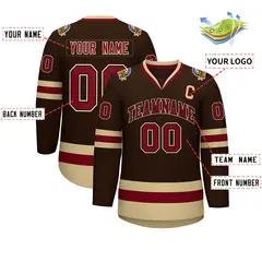 Brown Crimson-Black Classic Style Hockey Jersey 2