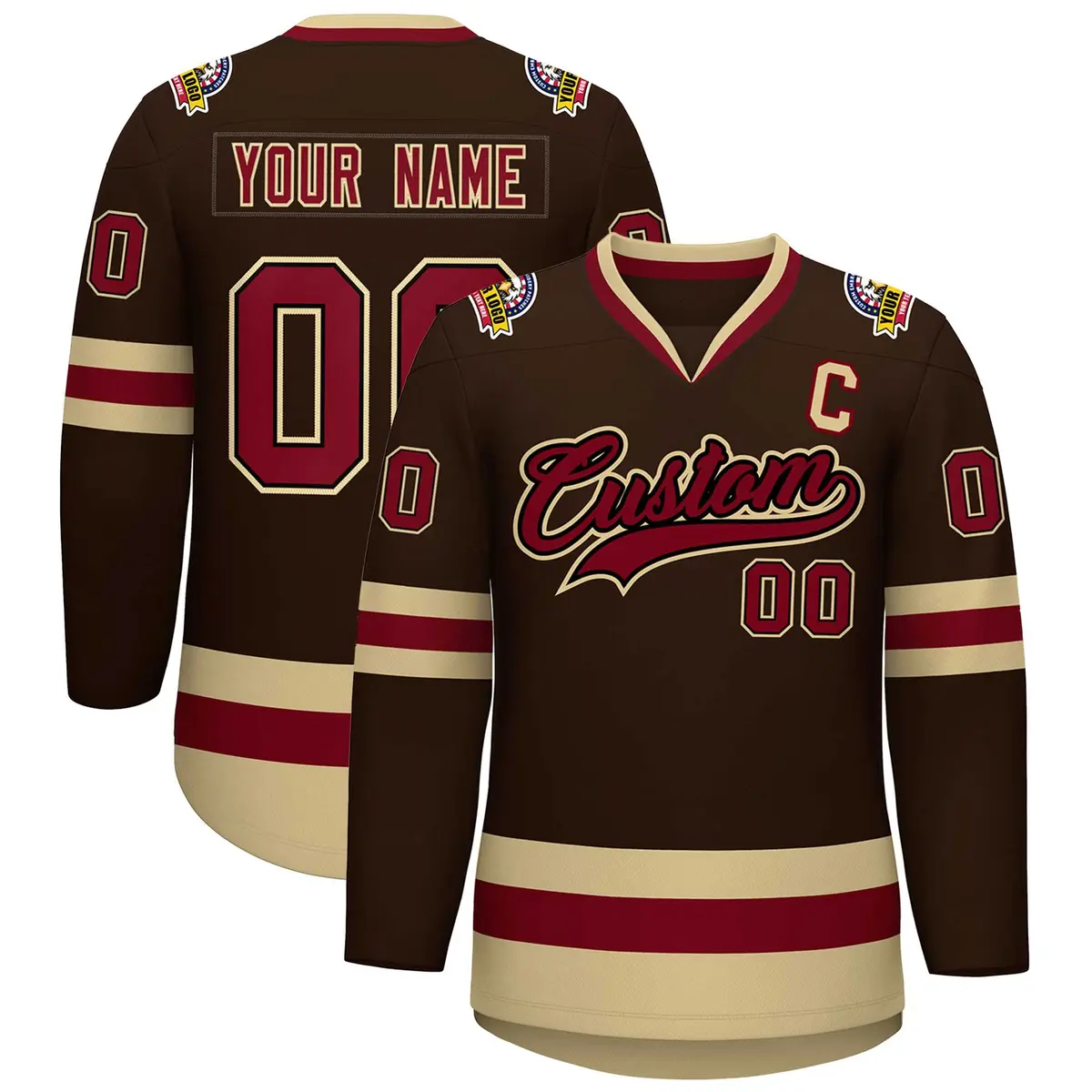 Brown Crimson-Black Classic Style Hockey Jersey