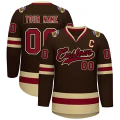 Brown Crimson-Black Classic Style Hockey Jersey 1