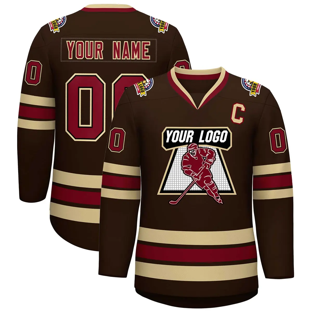 Brown Crimson-Black Classic Style Hockey Jersey