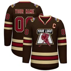 Brown Crimson-Black Classic Style Hockey Jersey 1