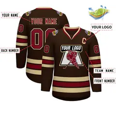 Brown Crimson-Black Classic Style Hockey Jersey 2