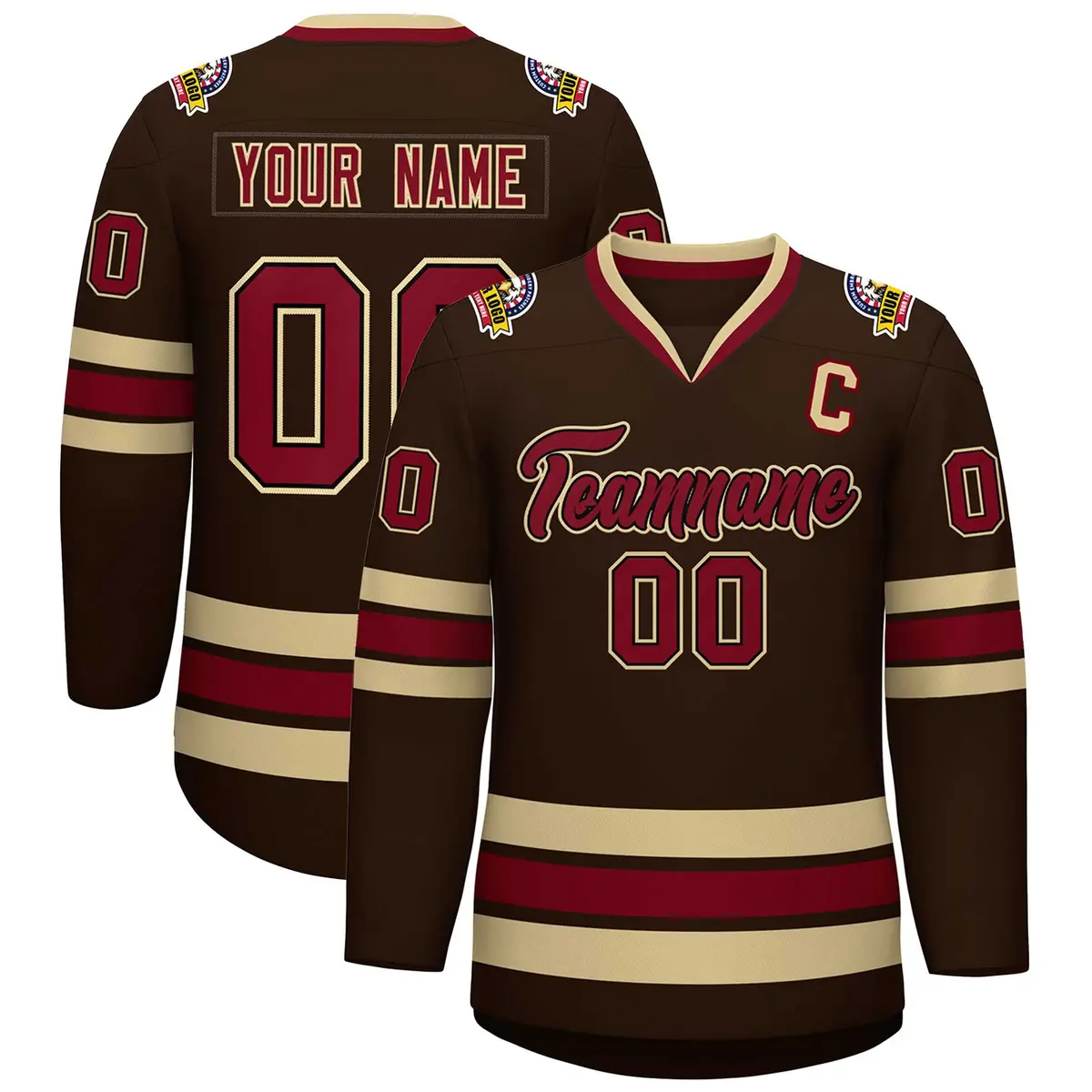 Brown Crimson-Black Classic Style Hockey Jersey