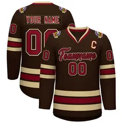 Brown Crimson-Black Classic Style Hockey Jersey 1