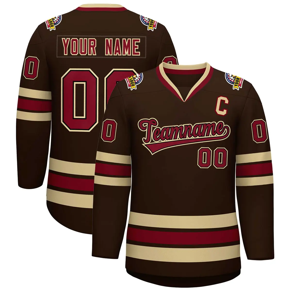 Brown Crimson-Black Classic Style Hockey Jersey