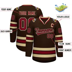 Brown Crimson-Black Classic Style Hockey Jersey 2