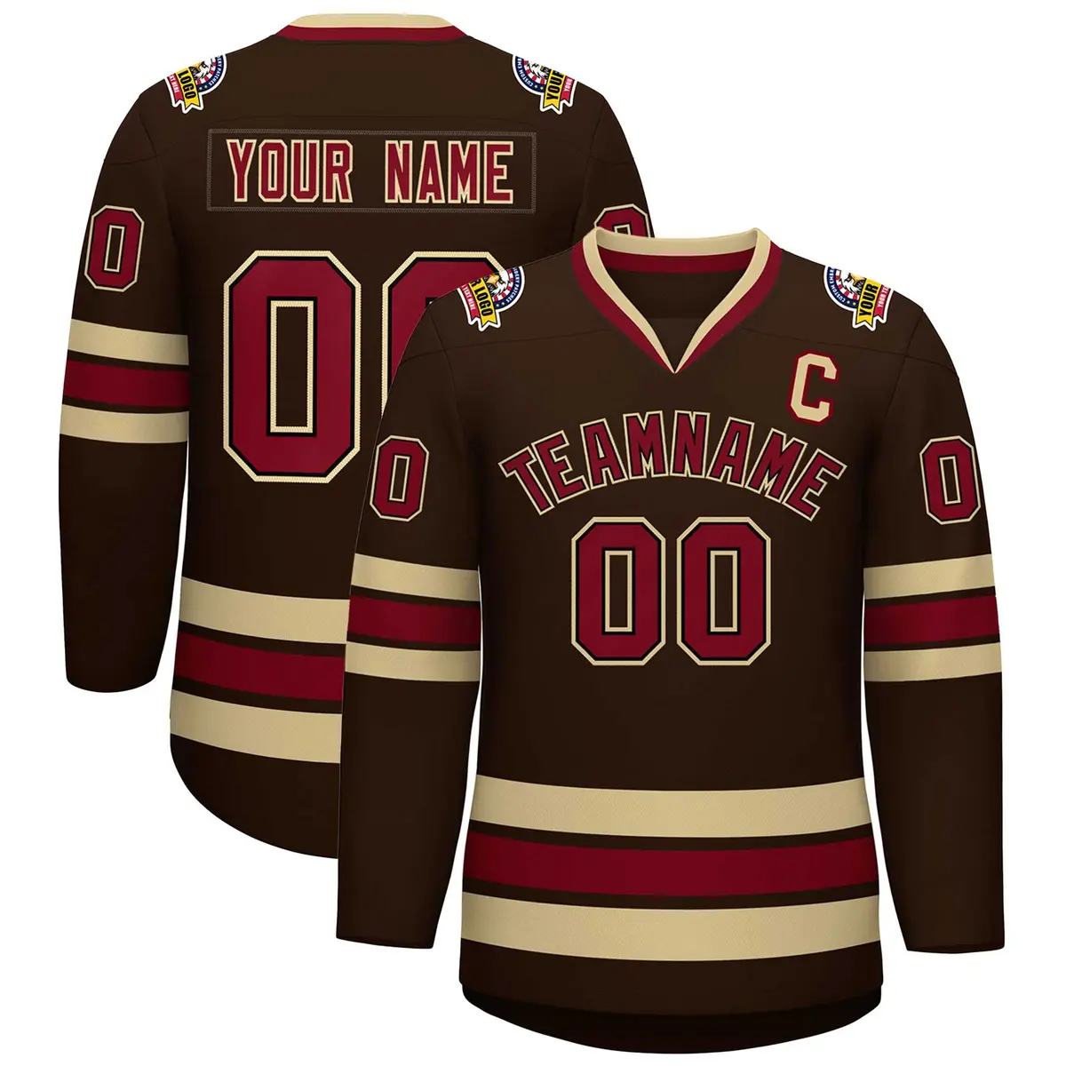 Brown Crimson-Black Classic Style Hockey Jersey