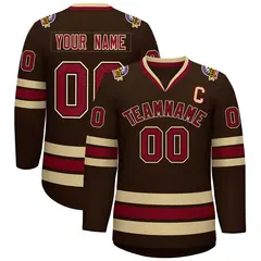 Brown Crimson-Black Classic Style Hockey Jersey 1