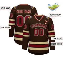 Brown Crimson-Black Classic Style Hockey Jersey 2