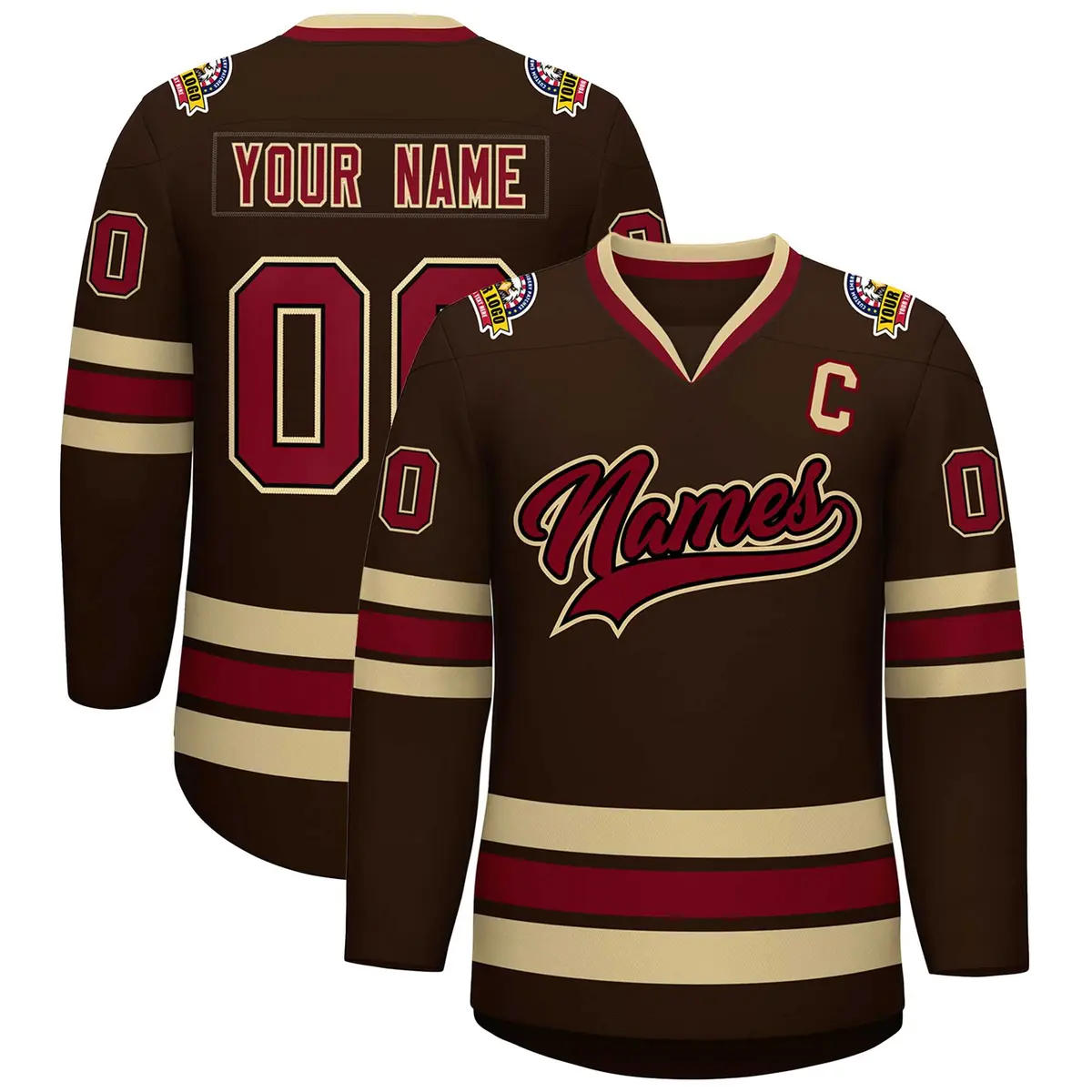 Brown Crimson-Black Classic Style Hockey Jersey