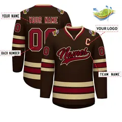 Brown Crimson-Black Classic Style Hockey Jersey 2